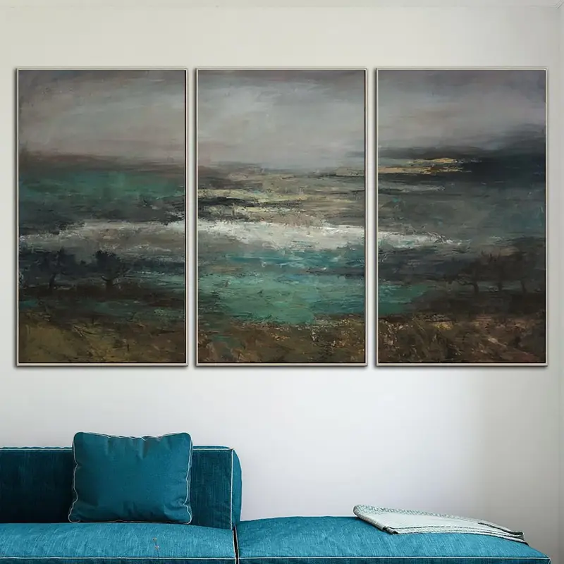 Extra Large Abstract Landscape Paintings On Canvas Expressionist Art Set Of 3 Painting Handmade Triptych Paintings | NIGHT BE...