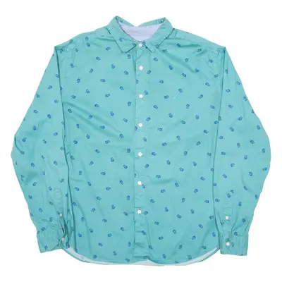 NAUTICA Stretch Mens Shirt Blue Floral Long Sleeve XL