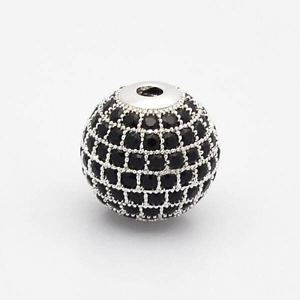 CZ Brass Micro Pave Grade AAA Black Color Cubic Zirconia Round Beads