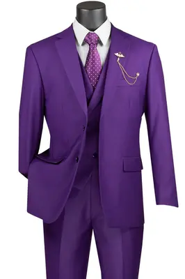Vinci Men's Modern Fit 3 Piece Suit Bold Solid Colors