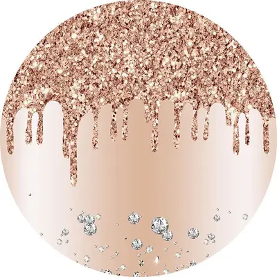 Aperturee Gold And Pink Glitters Circle Happy Birthday Backdrop | Round Party Backdrop | Round Backdrop Fabric Cover | Custom...
