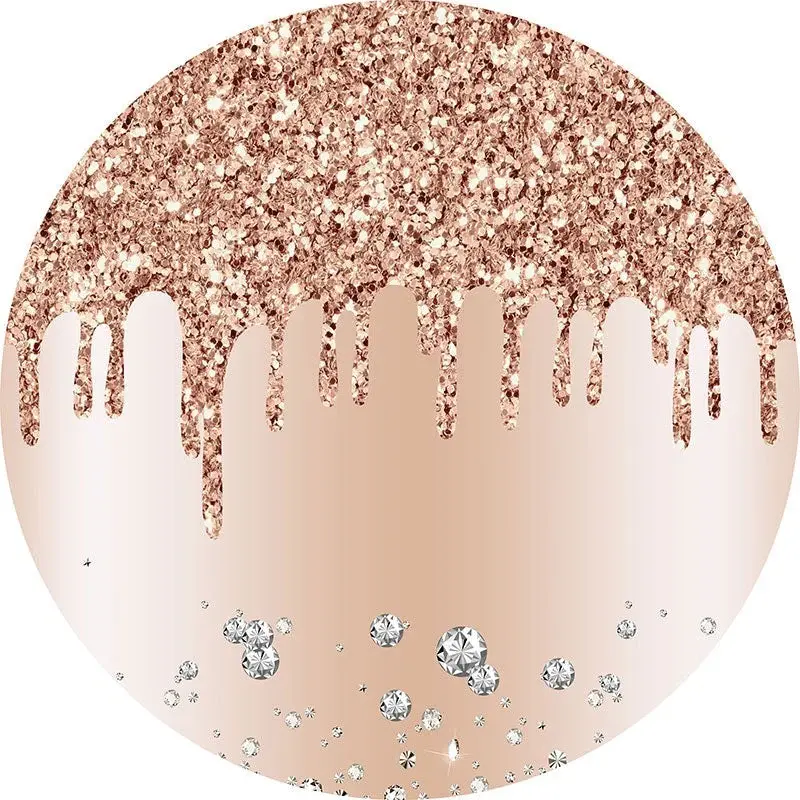 Aperturee Gold And Pink Glitters Circle Happy Birthday Backdrop | Round Party Backdrop | Round Backdrop Fabric Cover | Custom...