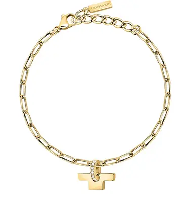 Trussardi Elegante Bracciale Placcato Oro Con Cristalli T-Logo Tjaxc24