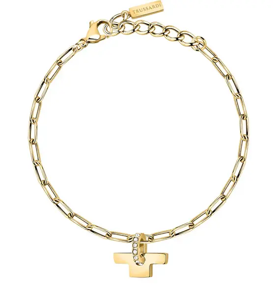 Trussardi Elegante Bracciale Placcato Oro Con Cristalli T-Logo Tjaxc24