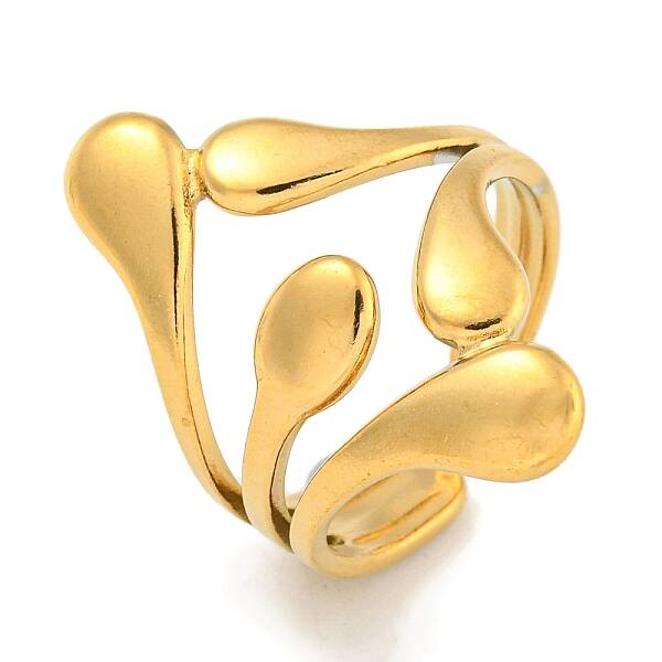 Ion Plating(IP) 304 Stainless Steel Teardrop Open Cuff Ring for Women