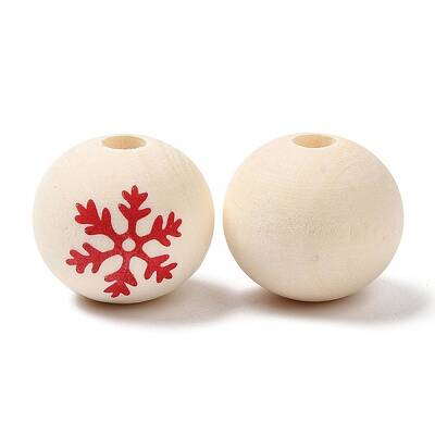 Christmas Snowflake Printed Wood European Beads