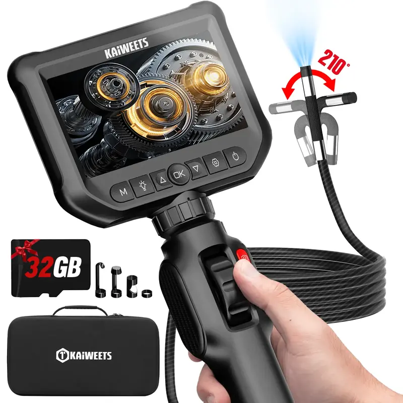 KAIWEETS Two-Way Articulating Borescope Camera with Light, Industrial Endoscope with Waterproof 5FT Flexible Semi-Rigid Cable...
