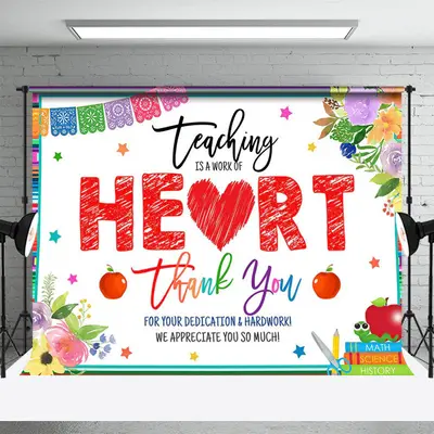 Teaching Is A Work Of Heart Red Thank You Backdrop - Aperturee