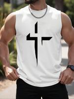 Men's Cross Print Round Neck Tank Top, Regular Fit Casual Breathable Sleeveless Top for Summer, Men's Top for Daily Wear, Men...