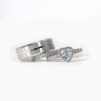 Lvrong Couple Rings Matching Ring Heart 1CT AAA CZ White Gold Plated Women Wedding Ring Sets For Him And Her Rings