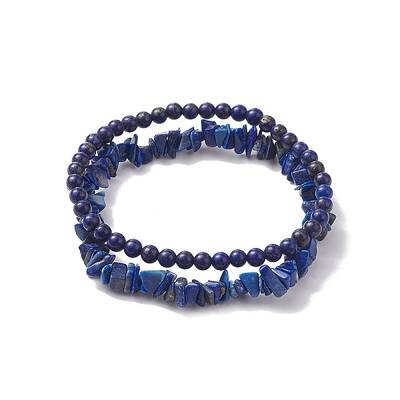 Chip & Round Natural Lapis Lazuli Beaded Stretch Bracelets for Women