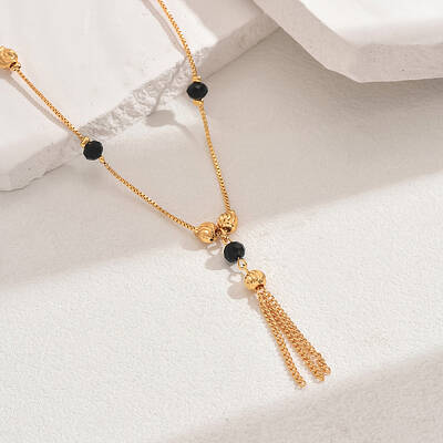 Fashionable Real 18K Gold Plated Brass Tassel Pendant Box Chain Necklaces for Women