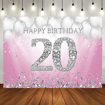 Silver Balloons Diamonds Pink 20th Birthday Backdrop - Aperturee