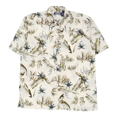 Premier International Floral Hawaiian Shirt - Large Cream Polyester