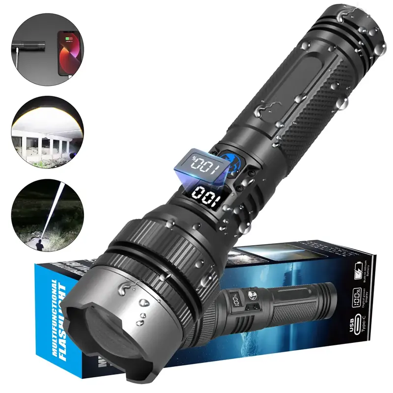 2 in 1 Rechargeable Flashlights High Lumens（Power bank）, Zoomable, Waterproof, Adjustable Brightness Flash Light for Outd...