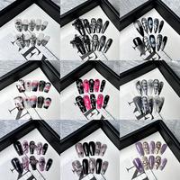 TISXTISW Press on Nails Medium Long  Pink Fake Nails Square Bling Glossy 3D Flower False Nail Tips  Finger Manicure for Women...