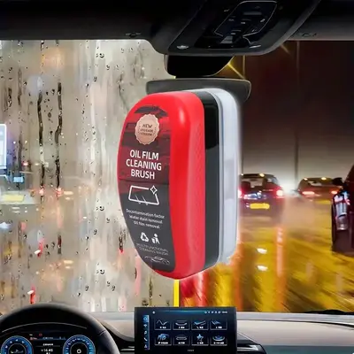 Car Windshield Oil Film Cleaning Brush, 1 Count Portable Car Windshield Anti-fog Cleaning Brush, Rainproof Waterproof Coating...