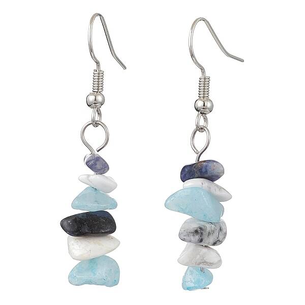 Natural Howlite & White Jade & Sodalite Dangle Earrings