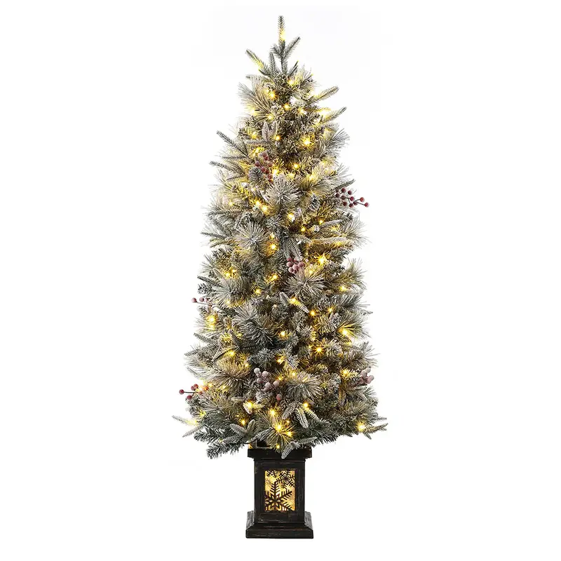 Garvee 4.5ft Christmas Tree, Pre-Lit Artificial Christmas Tree with Snowflake Base, 200 LEDs & 8 Lighting Modes, Prelit Xmas ...