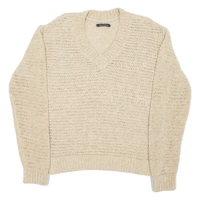 MARC O'POLO Womens Jumper Beige V-Neck Open Knit XS