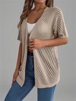 Women's Plain Hollow Out Open Front Sweater Cardigan without Bottom, Casual Chic Fitted Minimalist Short Sleeve Knitwear for ...