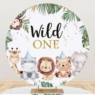 Aperturee Little Cute Animals Wild One Round Birthday Backdrop