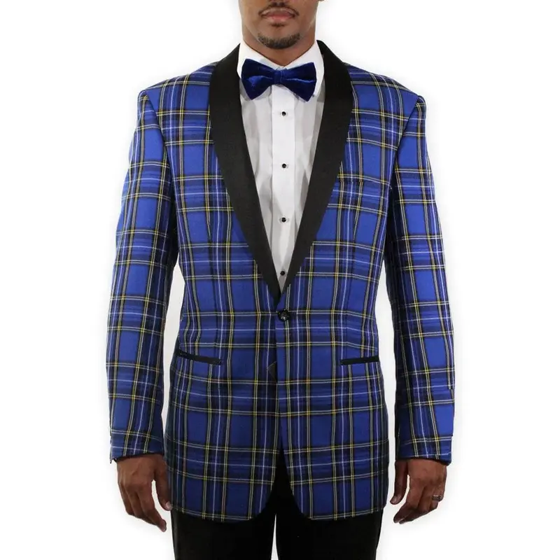 Blue Plaid Tuxedo Jacket