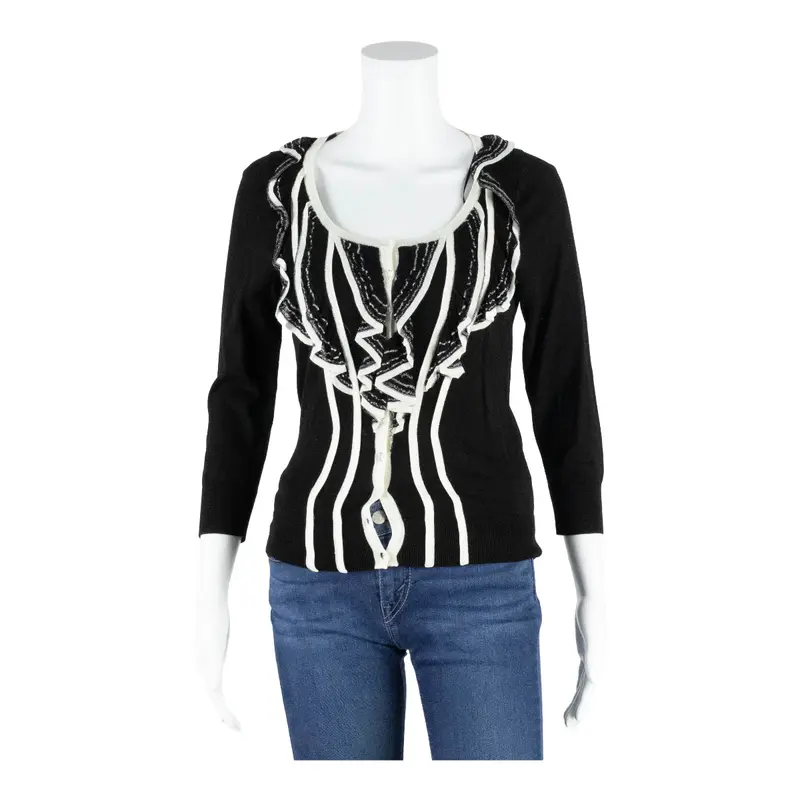 MONSOON Knit Button-Up Black V-Neck Long Sleeve Womens UK 8