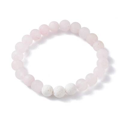 Natural Rose Quartz and Natural Dyed Lava Rock Stretch Bracelets