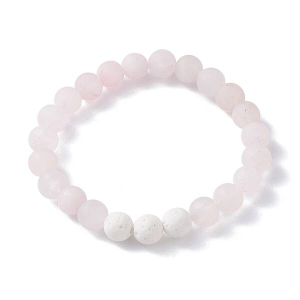 Natural Rose Quartz and Natural Dyed Lava Rock Stretch Bracelets