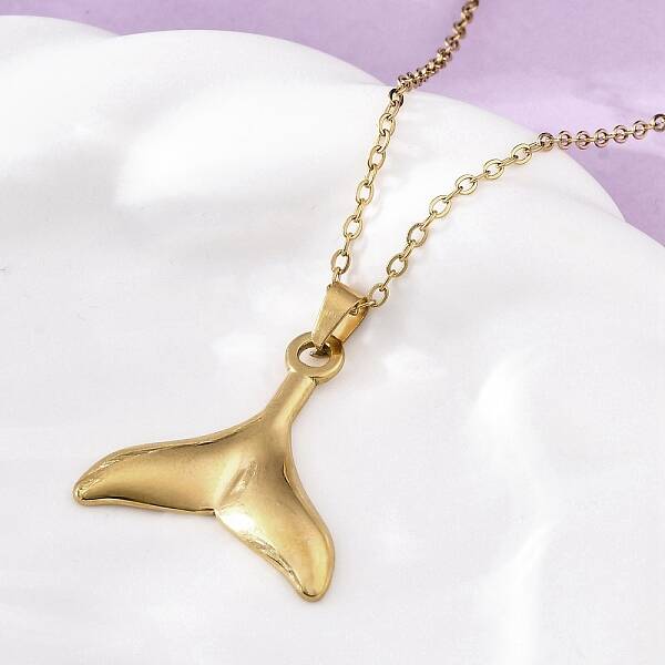 Whale Tail 304 Stainless Steel Pendant Necklaces