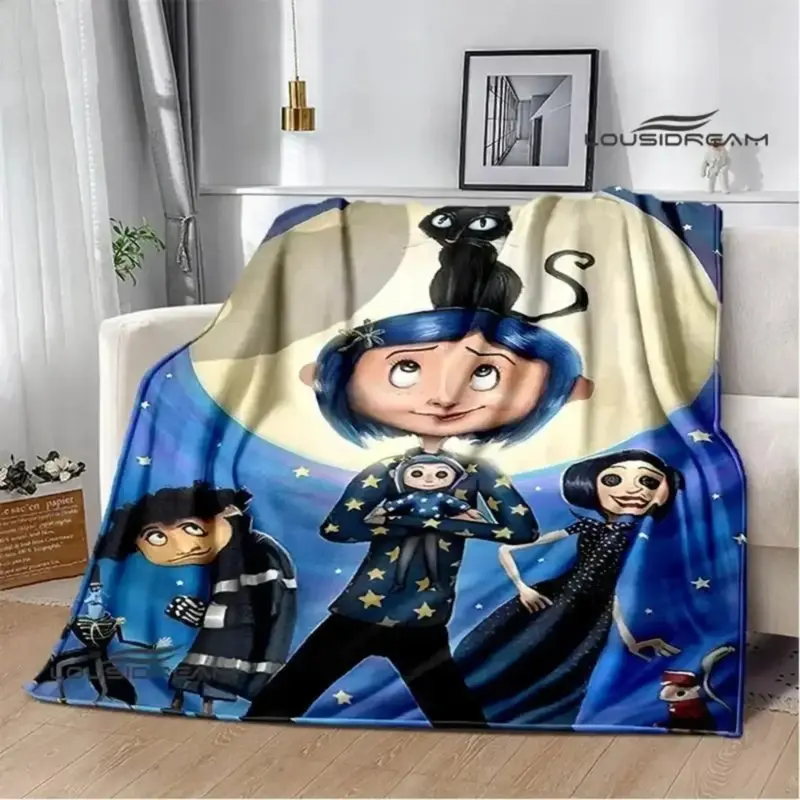 Soft Funny Throw Blanket C-Coraline Cartoon Printied Blanket Warm Beautiful Flannel And Comfortable Blankets Home Travel Birt...
