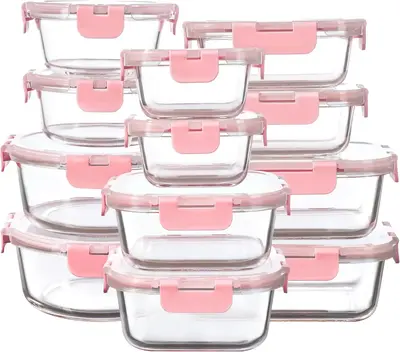 12-Pack Glass Meal Prep Containers with Lids - Leakproof, Oven & Freezer Safe Storage Kitchen Utensils Multicolor