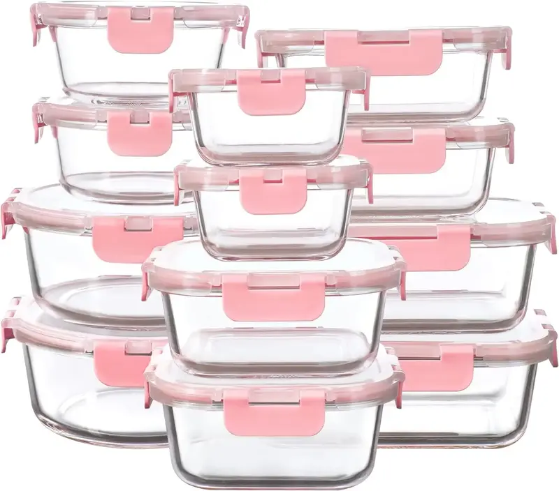 12-Pack Glass Meal Prep Containers with Lids - Leakproof, Oven & Freezer Safe Storage Kitchen Utensils Multicolor