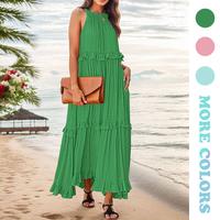 【ETCYY】Women's Summer Loose Halter Neck Boho Maxi Prom Dress with Ruffle Hem – Flowy Sleeveless Casual Brenay Court Out...