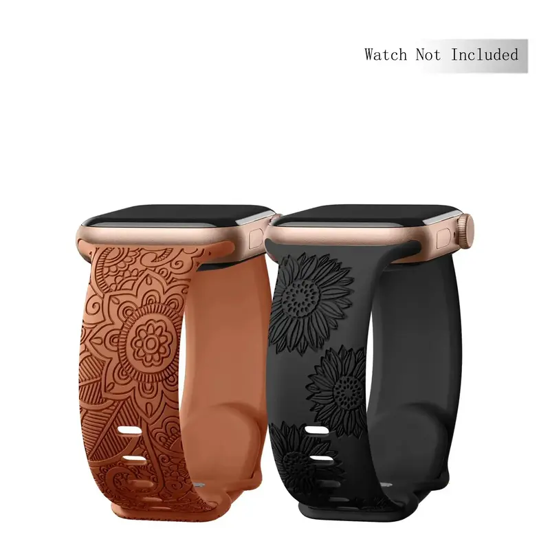 Floral Pattern Soft Silicone Sport Watch Band, 2 Counts Trendy Floral Pattern Replacement Watchband for Women, Wearable Acce...