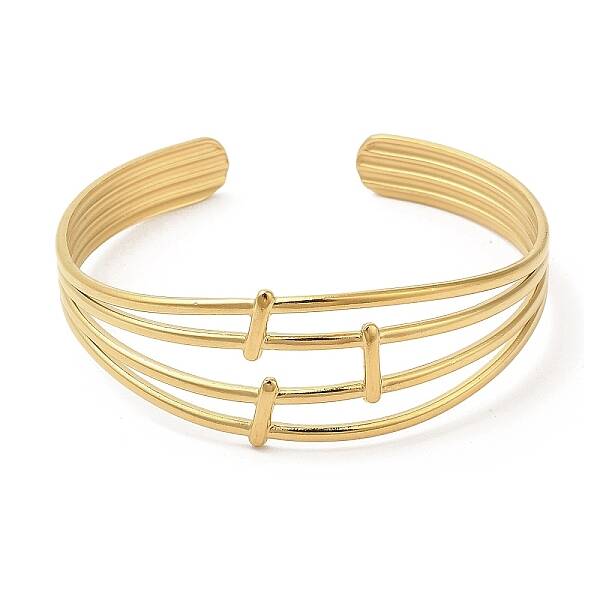 Ion Plating(IP) 304 Stainless Steel Multi Line Cuff Bangles for Women
