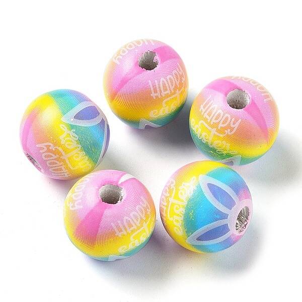 Easter Theme Printed Wood European Beads