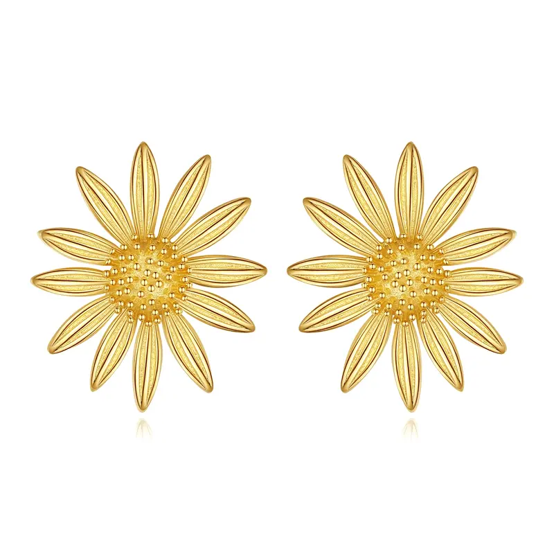 Sterling Silver with Yellow Gold Plated Sunflower Stud Earrings
