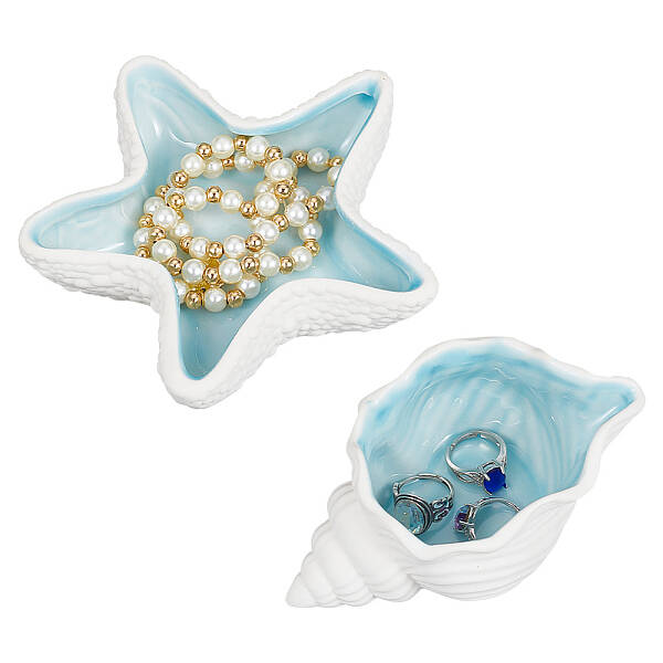 2Pcs 2 Style Ocean-themed Ceramic Jewelry Plate