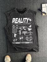 Men's Vintage Graphic Round Neck Tank Top, Regular Fit Casual Sleeveless Top for Summer, Men's Top for Daily Wear, Socks, Cot...