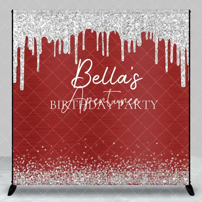 Aperturee Red Silver Glitter Custom Name Birthday Backdrop, 3X3FT(1X1M), 15 USD, custom birthday backdrops, DZAH0C487-O