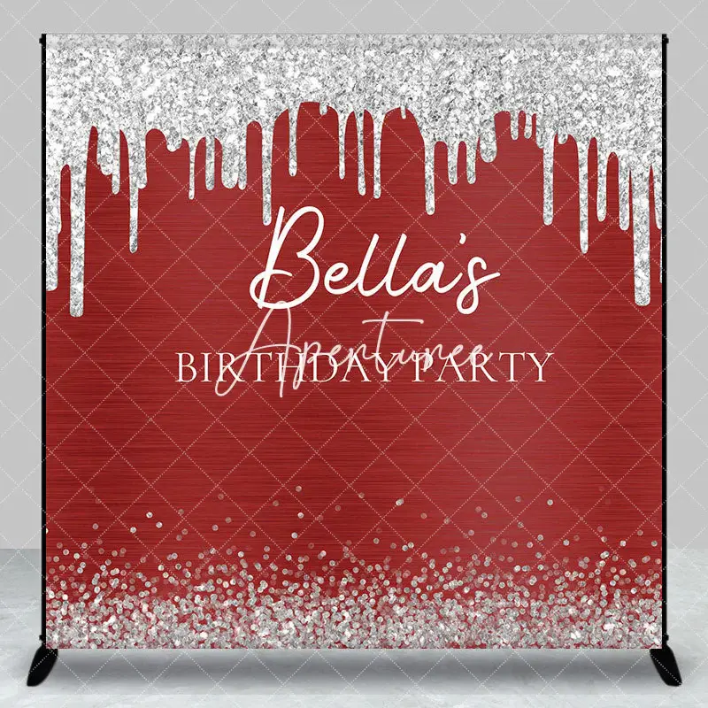 Aperturee Red Silver Glitter Custom Name Birthday Backdrop, 3X3FT(1X1M), 15 USD, custom birthday backdrops, DZAH0C487-O