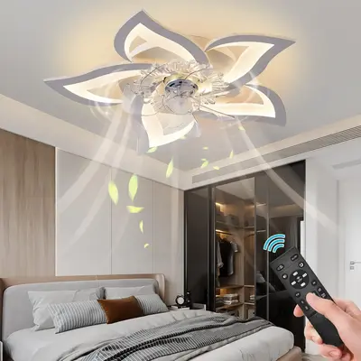 AHAWILL Low Profile Ceiling Fan with Lights,110v Modern Dimmable Flower Shape, Remote Control/app Control,Timing 6 Gear Speed...