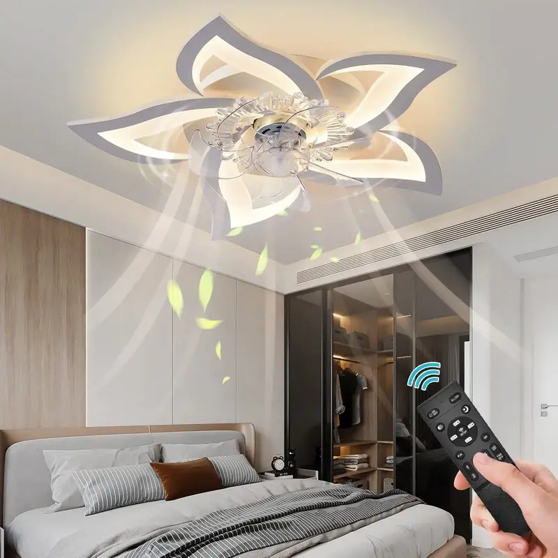 AHAWILL Low Profile Ceiling Fan with Lights,110v Modern Dimmable Flower Shape, Remote Control/app Control,Timing 6 Gear Speed...