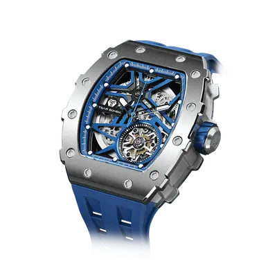 TSAR BOMBA Men's Automatic Watch | Silver Blue | Elemental TB8209A | 10ATM Waterproof | Japanese Mechanical Skeleton Movement...