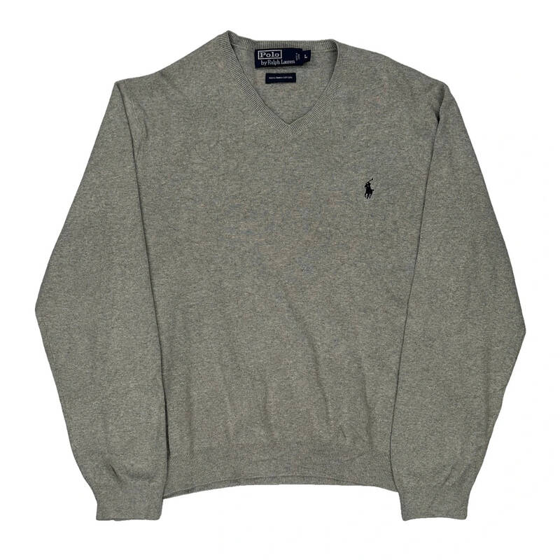 Polo By Ralph Lauren V-Neck Jumper - Large Grey Cotton