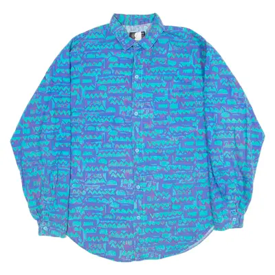 ASPIRIN Mens Shirt Blue Crazy Pattern Long Sleeve L