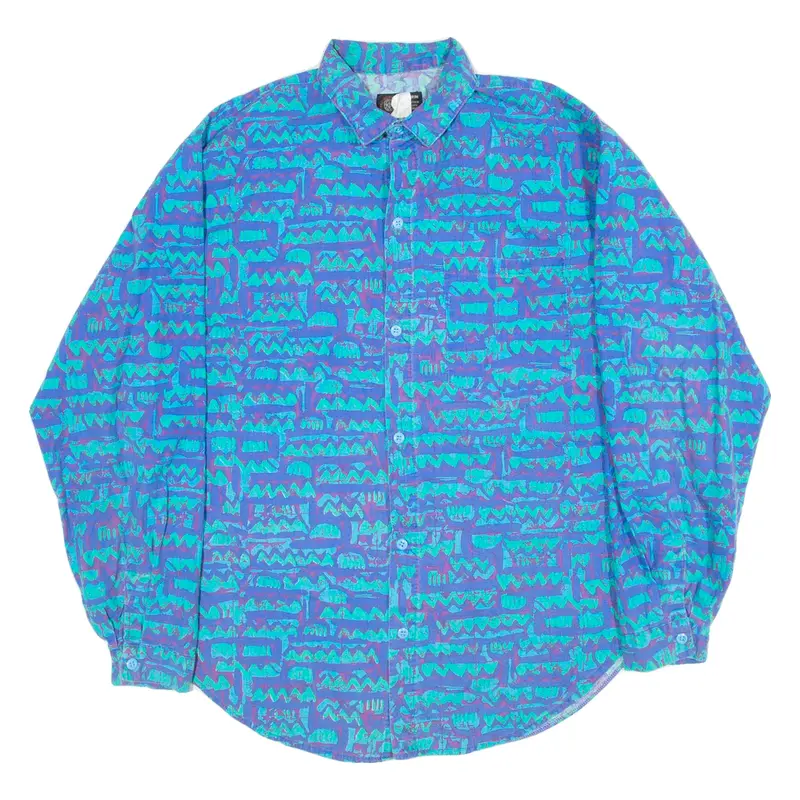 ASPIRIN Mens Shirt Blue Crazy Pattern Long Sleeve L