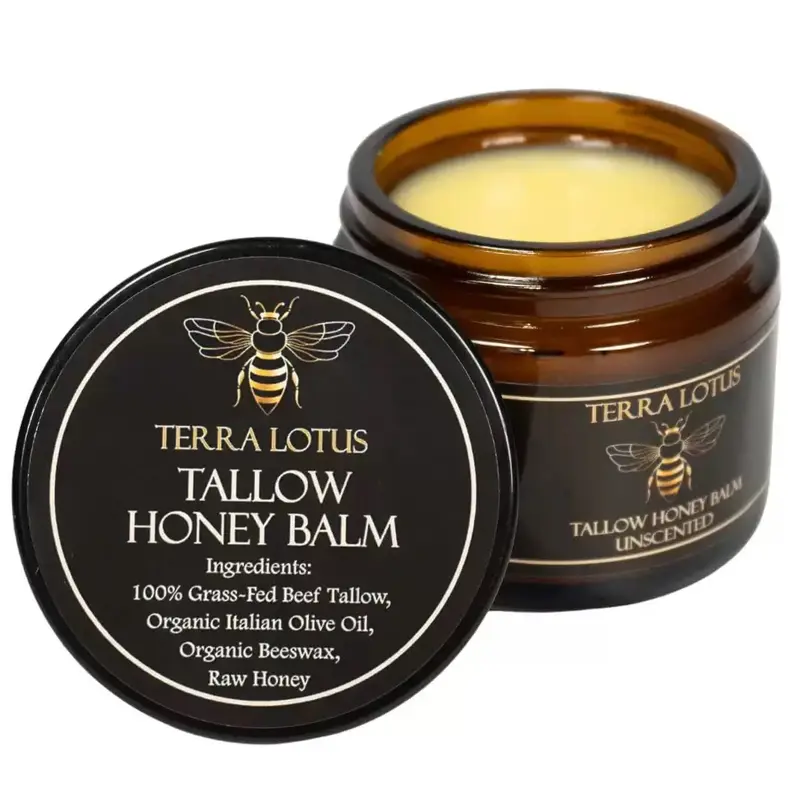 Organic Grass-Fed Beef Tallow Balm with Raw Honey - Handmade All-Natural Moisturizer for Soft, Smooth, Radiant Skin